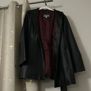 Black faux leather longline jacket